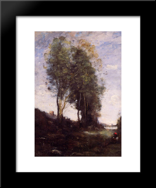 Shepherd Resting 20x24 Black Modern Wood Framed Art Print Poster by Corot, Jean Baptiste Camille