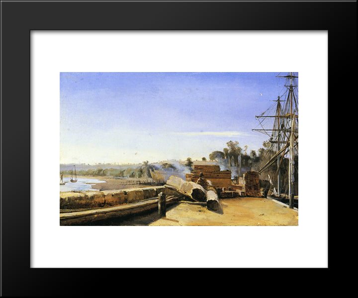 Shipyard In Honfleur 20x24 Black Modern Wood Framed Art Print Poster by Corot, Jean Baptiste Camille