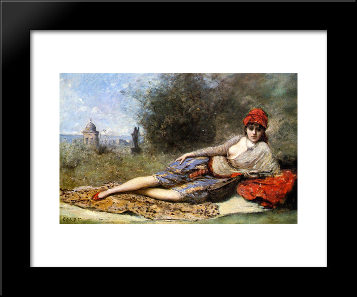 Sicilian Odalisque 20x24 Black Modern Wood Framed Art Print Poster by Corot, Jean Baptiste Camille