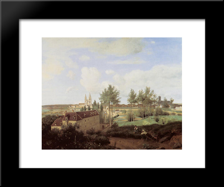 Soissons Seen From Mr. Henry S Factory 20x24 Black Modern Wood Framed Art Print Poster by Corot, Jean Baptiste Camille