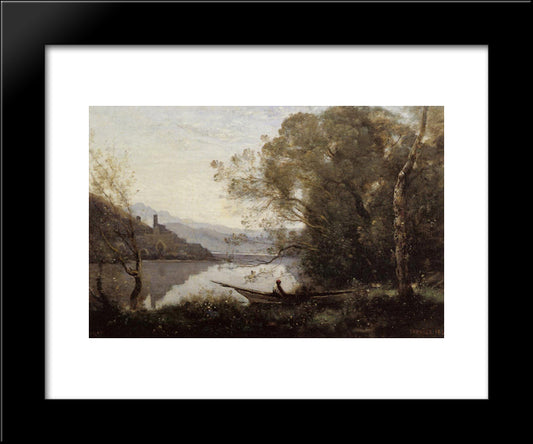 Souvenir Of Italy (The Moored Boat) 20x24 Black Modern Wood Framed Art Print Poster by Corot, Jean Baptiste Camille