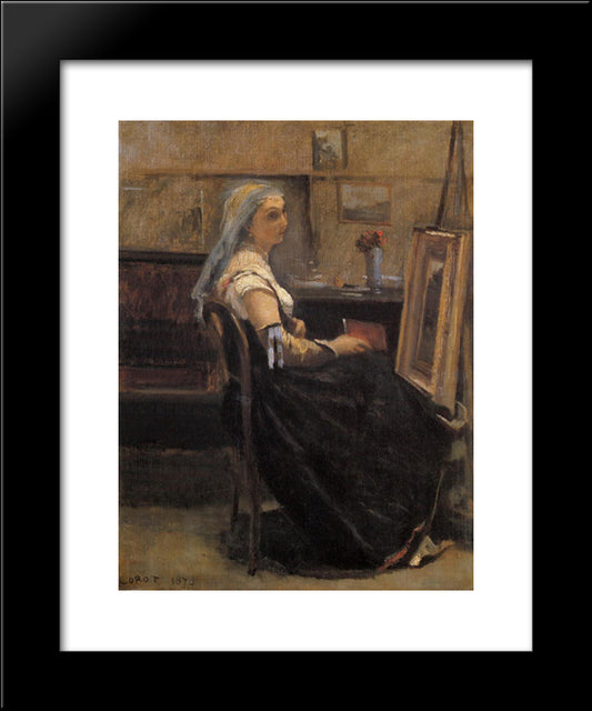 The Artist'S Studio 20x24 Black Modern Wood Framed Art Print Poster by Corot, Jean Baptiste Camille