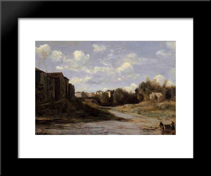 The Banks Of The Midouze, Mont De Marsan, As Seen From The Pont Du Commerce 20x24 Black Modern Wood Framed Art Print Poster by Corot, Jean Baptiste Camille