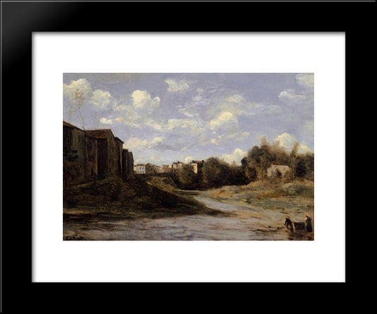 The Banks Of The Midouze, Mont De Marsan, As Seen From The Pont Du Commerce 20x24 Black Modern Wood Framed Art Print Poster by Corot, Jean Baptiste Camille