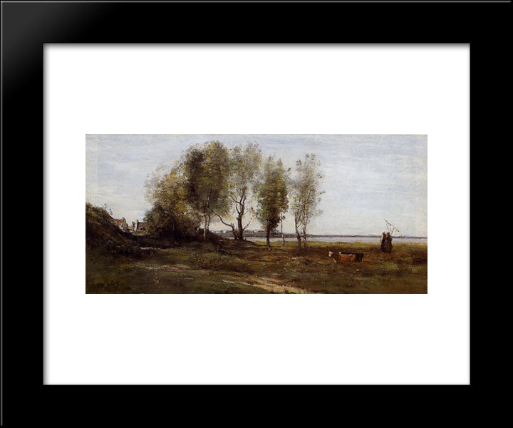The Bay Of Somme 20x24 Black Modern Wood Framed Art Print Poster by Corot, Jean Baptiste Camille