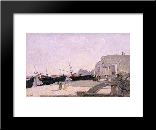 The Beach, Etretat 20x24 Black Modern Wood Framed Art Print Poster by Corot, Jean Baptiste Camille