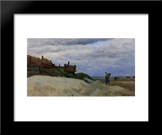 The Beach At Dunkirk 20x24 Black Modern Wood Framed Art Print Poster by Corot, Jean Baptiste Camille