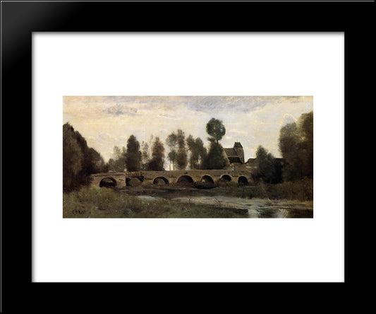 The Bridge At Grez Sur Loing 20x24 Black Modern Wood Framed Art Print Poster by Corot, Jean Baptiste Camille