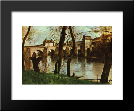 The Bridge At Nantes 20x24 Black Modern Wood Framed Art Print Poster by Corot, Jean Baptiste Camille