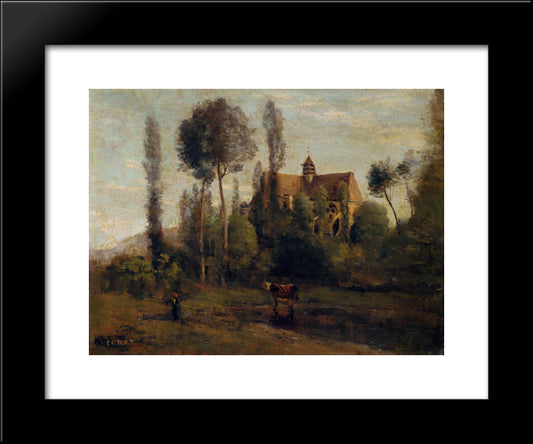 The Church At Essommes, Near The Chateau Thierry 20x24 Black Modern Wood Framed Art Print Poster by Corot, Jean Baptiste Camille