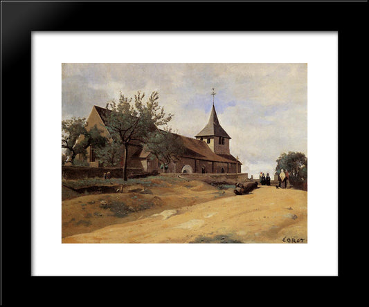 The Church At Lormes 20x24 Black Modern Wood Framed Art Print Poster by Corot, Jean Baptiste Camille