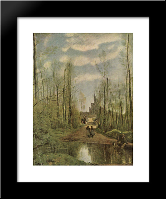 The Church At Marissel 20x24 Black Modern Wood Framed Art Print Poster by Corot, Jean Baptiste Camille