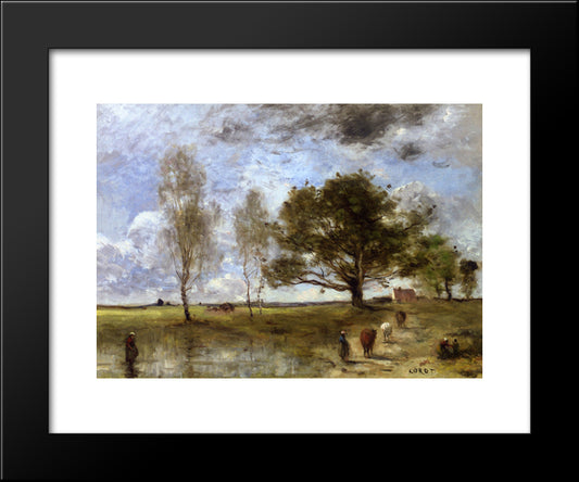 The Cow Path 20x24 Black Modern Wood Framed Art Print Poster by Corot, Jean Baptiste Camille