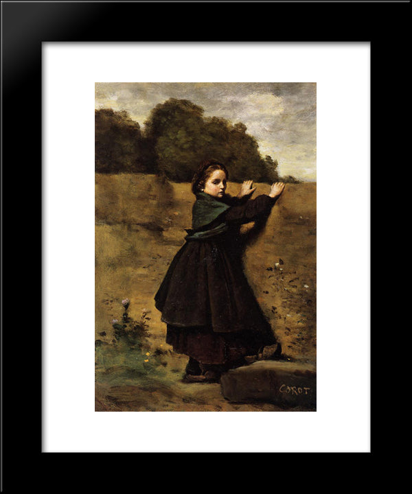 The Curious Little Girl 20x24 Black Modern Wood Framed Art Print Poster by Corot, Jean Baptiste Camille