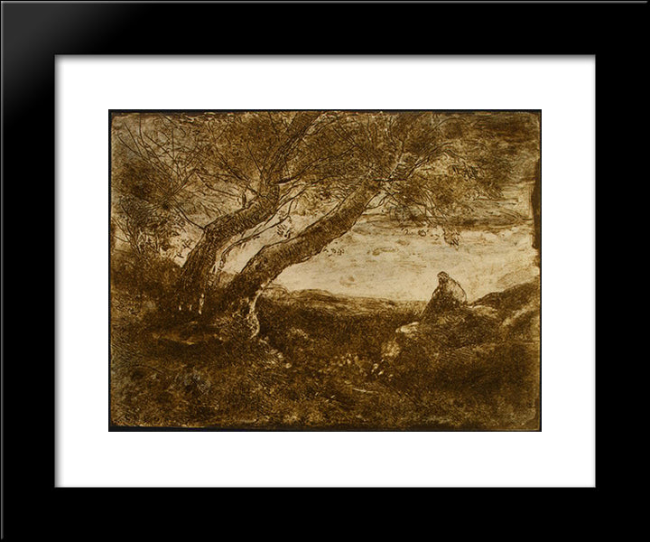 The Dreamer 20x24 Black Modern Wood Framed Art Print Poster by Corot, Jean Baptiste Camille