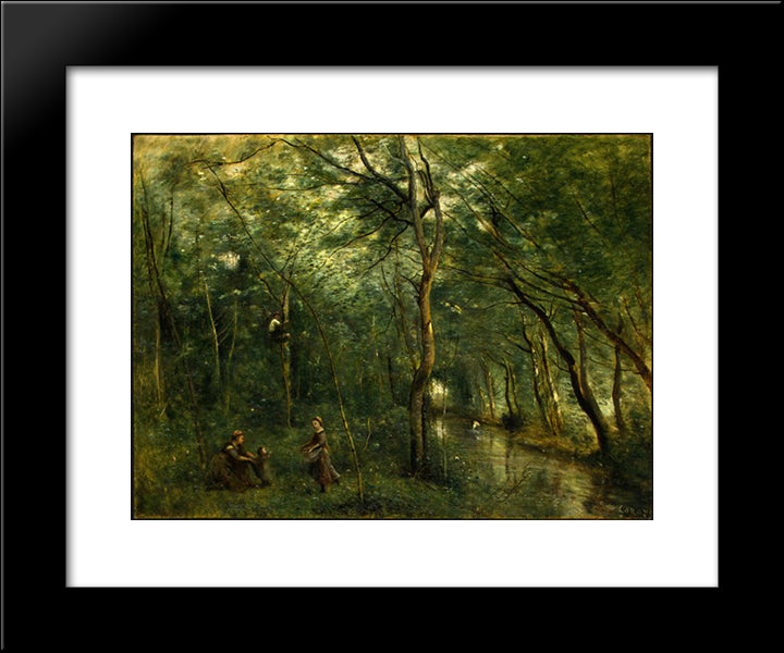 The Eel Gatherers 20x24 Black Modern Wood Framed Art Print Poster by Corot, Jean Baptiste Camille