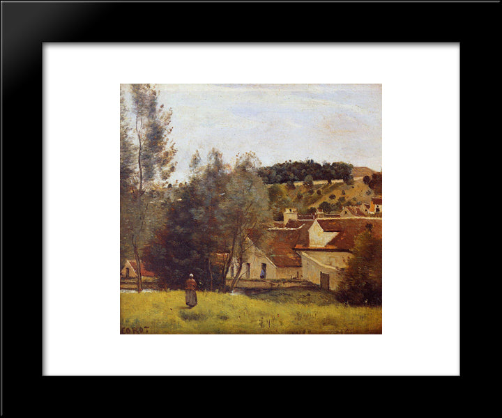 The Evaux Mill At Chiery, Near Chateau Thierry 20x24 Black Modern Wood Framed Art Print Poster by Corot, Jean Baptiste Camille