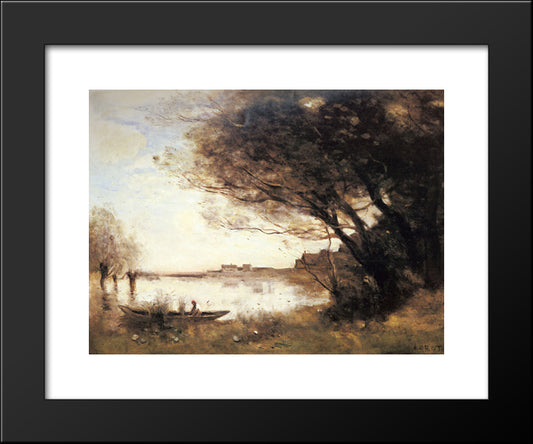 The Flood 20x24 Black Modern Wood Framed Art Print Poster by Corot, Jean Baptiste Camille