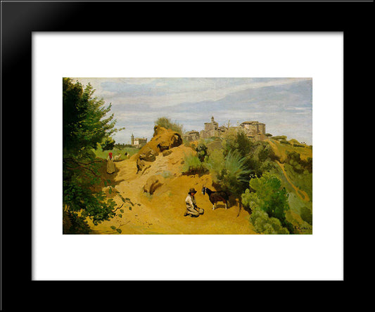 The Goat Herd Of Genzano 20x24 Black Modern Wood Framed Art Print Poster by Corot, Jean Baptiste Camille