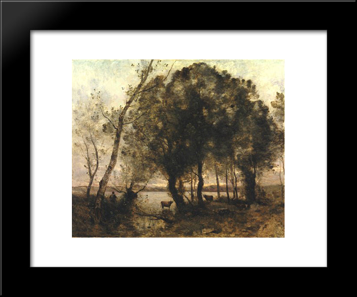 The Lake 20x24 Black Modern Wood Framed Art Print Poster by Corot, Jean Baptiste Camille