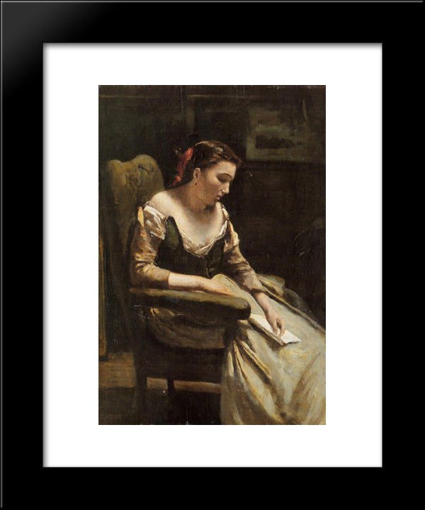 The Letter 20x24 Black Modern Wood Framed Art Print Poster by Corot, Jean Baptiste Camille