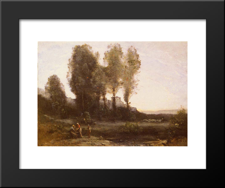 The Monastery Behind The Trees 20x24 Black Modern Wood Framed Art Print Poster by Corot, Jean Baptiste Camille