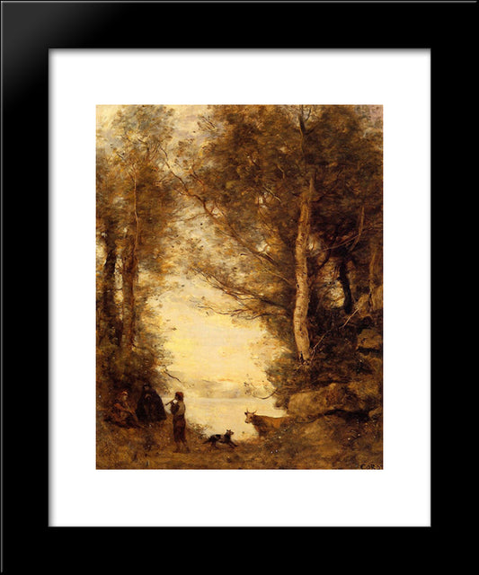 The Piper At Lake Albano 20x24 Black Modern Wood Framed Art Print Poster by Corot, Jean Baptiste Camille