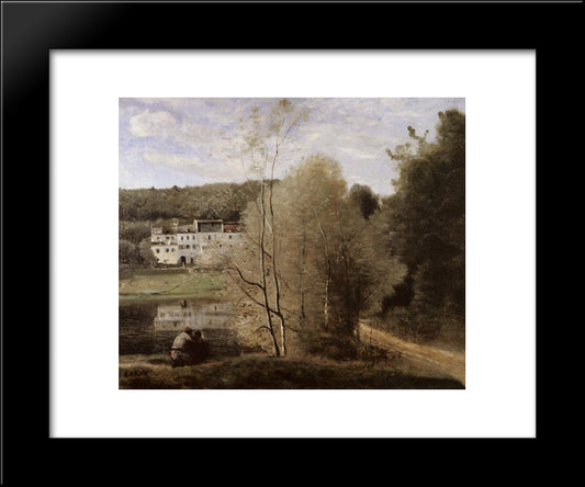 The Pond And The Cabassud Houses At Ville D'Avray 20x24 Black Modern Wood Framed Art Print Poster by Corot, Jean Baptiste Camille