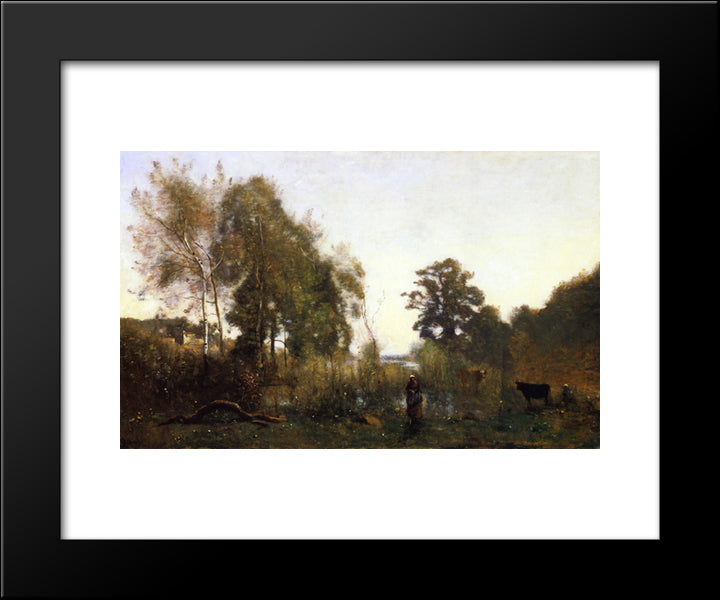 The Ponds Of Ville D'Avray 20x24 Black Modern Wood Framed Art Print Poster by Corot, Jean Baptiste Camille