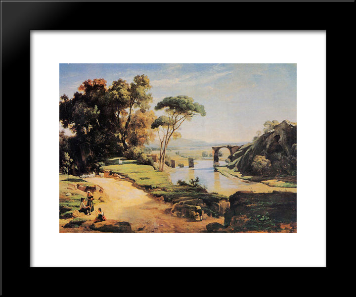 The Pont De Narni 20x24 Black Modern Wood Framed Art Print Poster by Corot, Jean Baptiste Camille