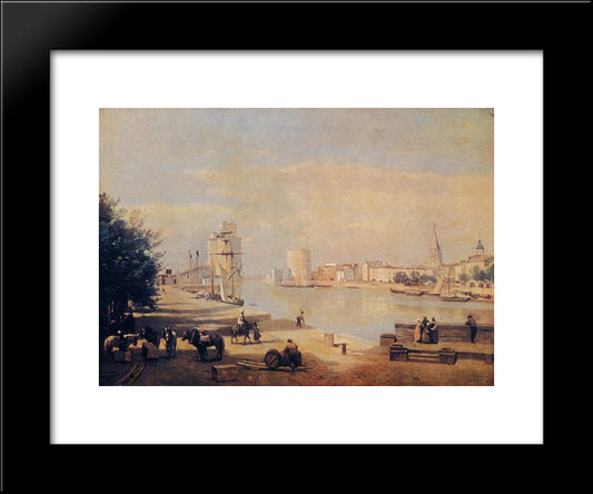 The Port Of La Rochelle 20x24 Black Modern Wood Framed Art Print Poster by Corot, Jean Baptiste Camille