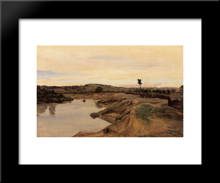 The Promenade Du Poussin (Roman Campagna) 20x24 Black Modern Wood Framed Art Print Poster by Corot, Jean Baptiste Camille