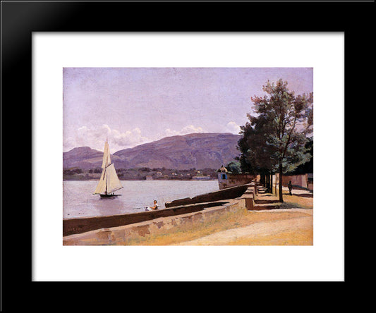 The Quai Des Paquis, Geneva 20x24 Black Modern Wood Framed Art Print Poster by Corot, Jean Baptiste Camille