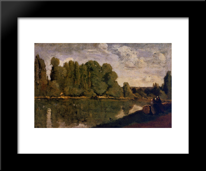 The Rhone Three Women On The Riverbank Seated On A Tree Trunk 20x24 Black Modern Wood Framed Art Print Poster by Corot, Jean Baptiste Camille