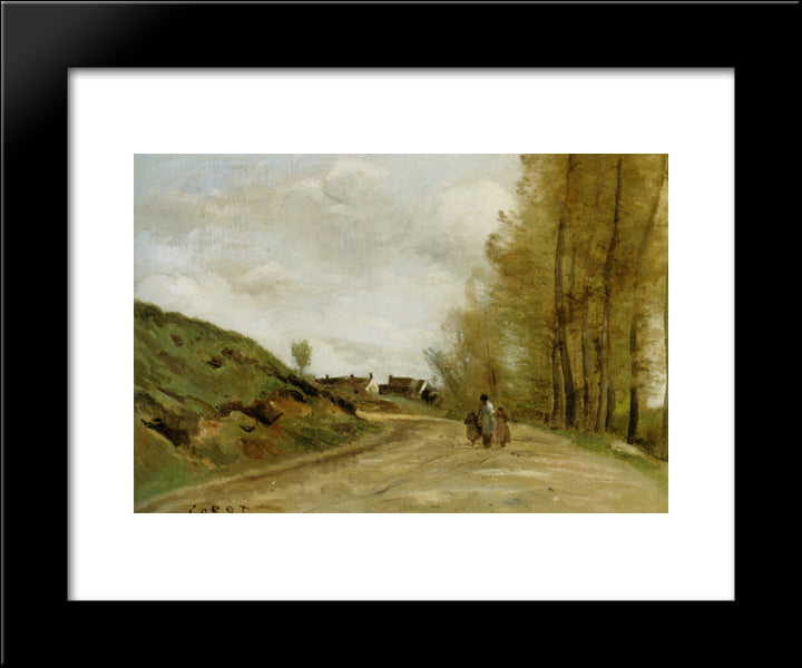 The Road In Gouvieux 20x24 Black Modern Wood Framed Art Print Poster by Corot, Jean Baptiste Camille