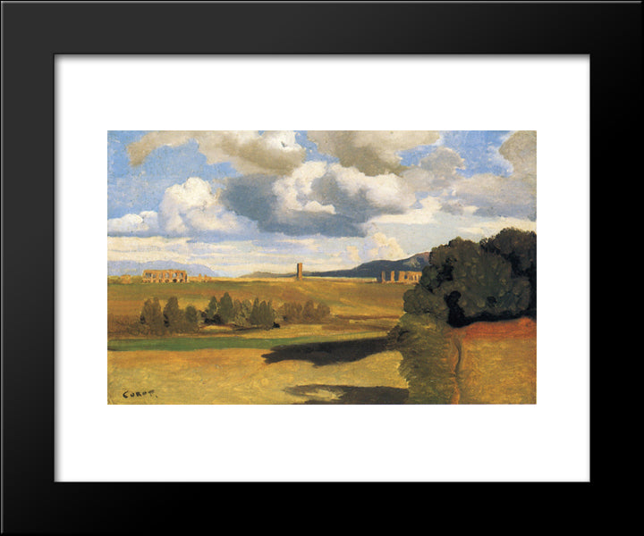 The Roman Campagna With The Claudian Aqueduct 20x24 Black Modern Wood Framed Art Print Poster by Corot, Jean Baptiste Camille