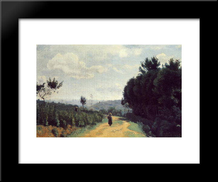 The Severes Hills Le Chemin Troyon 20x24 Black Modern Wood Framed Art Print Poster by Corot, Jean Baptiste Camille