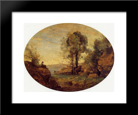 The Shepherd Overlooking The Rocky Gorge 20x24 Black Modern Wood Framed Art Print Poster by Corot, Jean Baptiste Camille