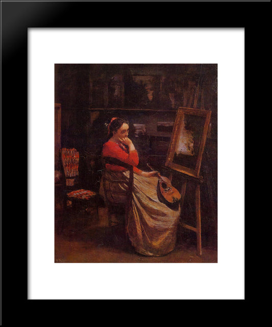 The Studio (Young Woman With A Mandolin) 20x24 Black Modern Wood Framed Art Print Poster by Corot, Jean Baptiste Camille