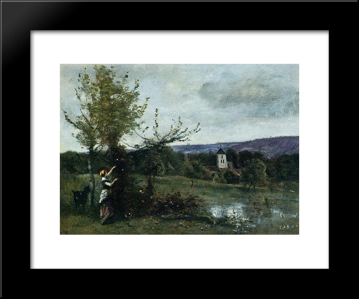 The Verdant Bank 20x24 Black Modern Wood Framed Art Print Poster by Corot, Jean Baptiste Camille