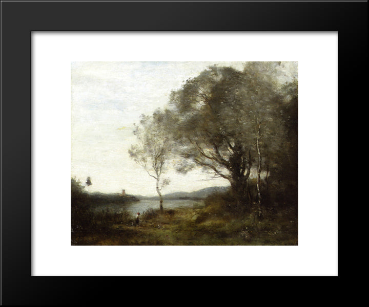 The Walk Around The Pond 20x24 Black Modern Wood Framed Art Print Poster by Corot, Jean Baptiste Camille