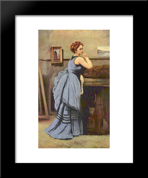 The Woman In Blue 20x24 Black Modern Wood Framed Art Print Poster by Corot, Jean Baptiste Camille