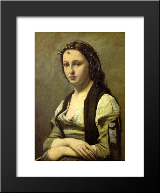 The Woman With A Pearl 20x24 Black Modern Wood Framed Art Print Poster by Corot, Jean Baptiste Camille