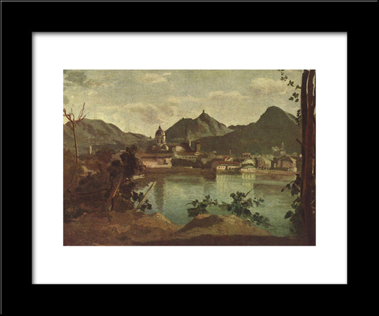 Town And Lake Como 20x24 Black Modern Wood Framed Art Print Poster by Corot, Jean Baptiste Camille