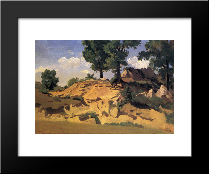 Trees And Rocks At La Serpentara 20x24 Black Modern Wood Framed Art Print Poster by Corot, Jean Baptiste Camille