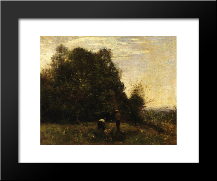 Two Figures Working In The Fields 20x24 Black Modern Wood Framed Art Print Poster by Corot, Jean Baptiste Camille