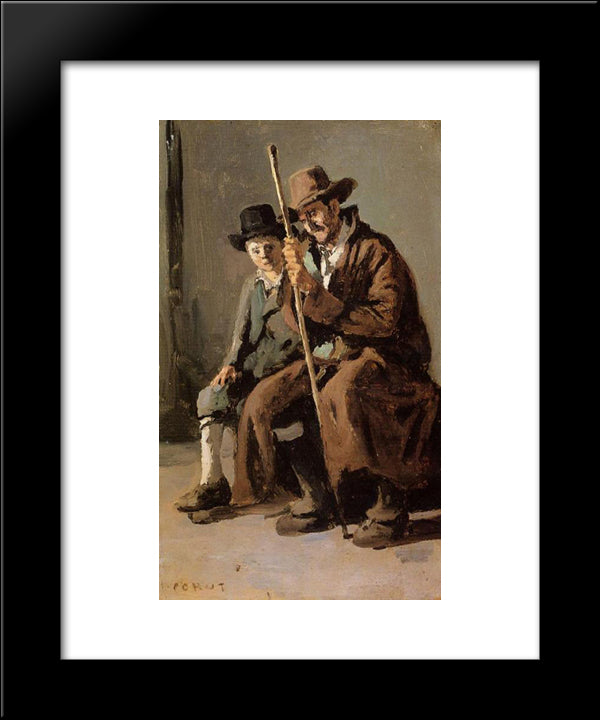 Two Italians, An Old Man And A Young Boy 20x24 Black Modern Wood Framed Art Print Poster by Corot, Jean Baptiste Camille