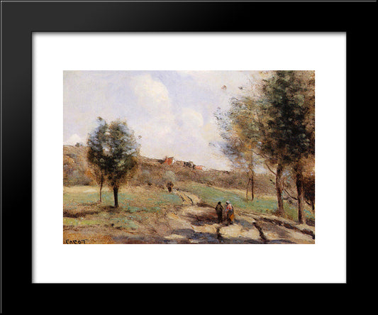 Uphill Road In Courbon 20x24 Black Modern Wood Framed Art Print Poster by Corot, Jean Baptiste Camille