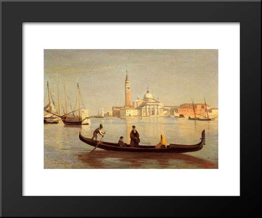 Venice Gondola On Grand Canal 20x24 Black Modern Wood Framed Art Print Poster by Corot, Jean Baptiste Camille