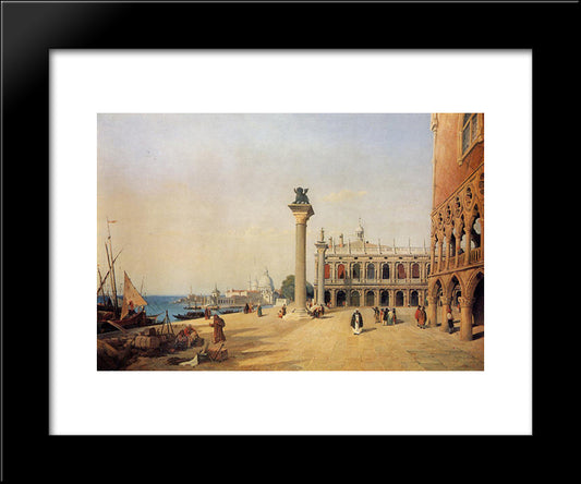 Venice View Of The Esclavons Quay 20x24 Black Modern Wood Framed Art Print Poster by Corot, Jean Baptiste Camille